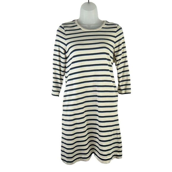 Marine Layer Gigi Long Sleeve Crew Neck Dress Small Ivory Navy Black W/Pockets - Picture 1 of 12